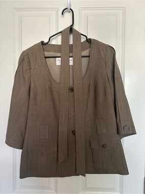 Trina Turk Taupe-Brown Tie-Neck Blazer
